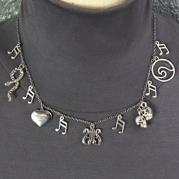 Orpheus & Eurydice Greek Mythology Handmade Necklace, Lyre, Music, Skulls, Heart - Picture 7 of 15